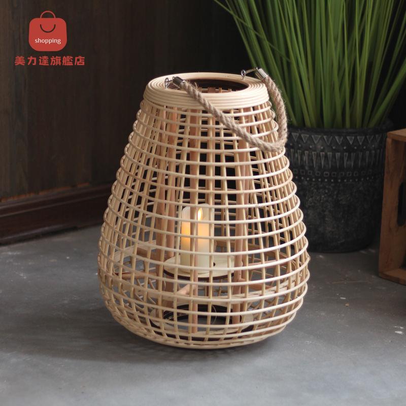 手提燈 落地燈 照明燈 燈籠 藤編手提燈落地風燈高款插電燭臺拍攝道具設計師擺件燈籠日式北歐 八折下殺 可開發票 特價出