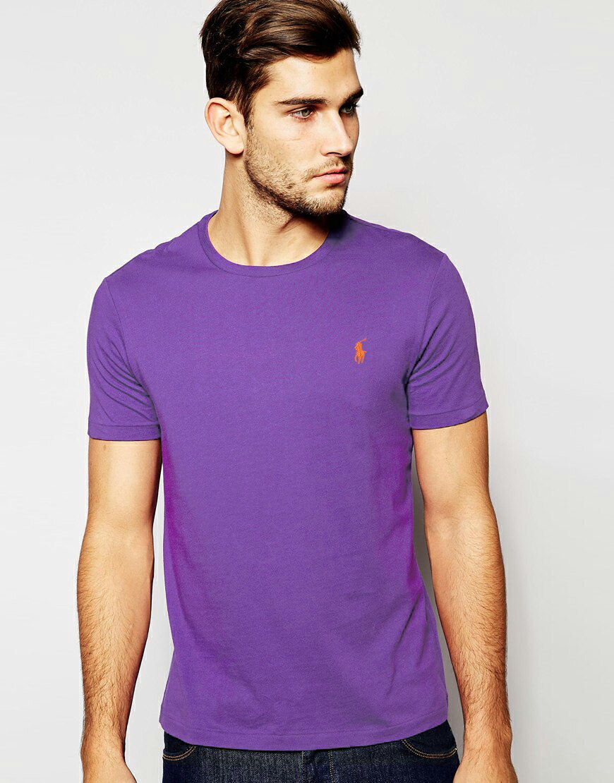 美國百分百【Ralph Lauren】男 素面 短袖 T恤 T-shirt 圓領 上衣 RL polo 紫色 XS號 B018