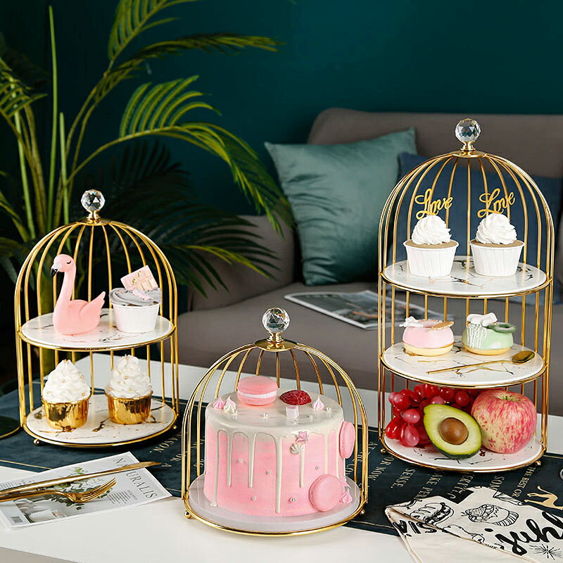 鳥籠展示架創意食物架陶瓷三層甜品臺托盤雙層蛋糕架下午茶點心架