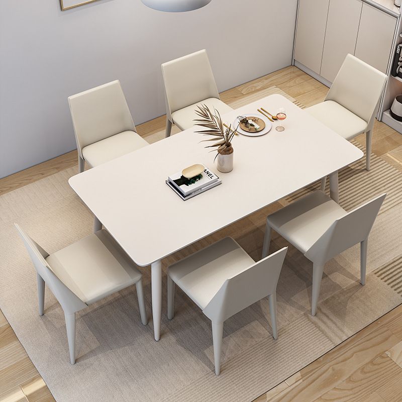 奶油風巖板餐桌椅組合純白北歐風ins家用餐桌家居小戶型餐桌簡約