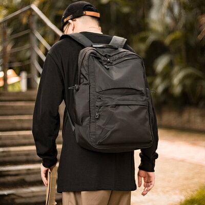後背包男士潮流休閒旅行包電腦包背包學生書包黑色男包【聚物優品】