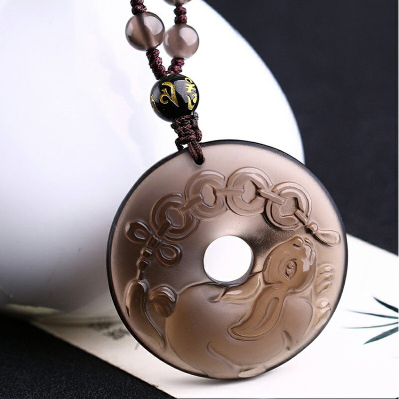 天然冰種黑曜石屬兔人年吉祥物吊墜鴻兔賜寶項墜項鏈