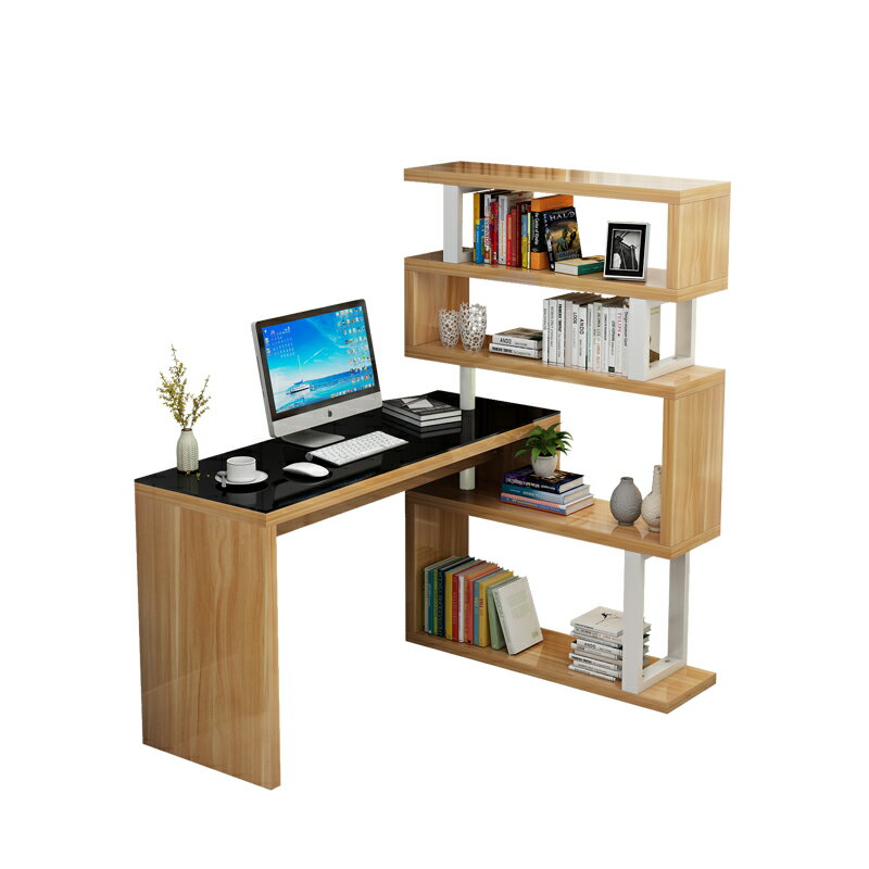 電腦臺式桌轉角旋轉學生寫字書桌書架組合家用簡約臥室書櫃體