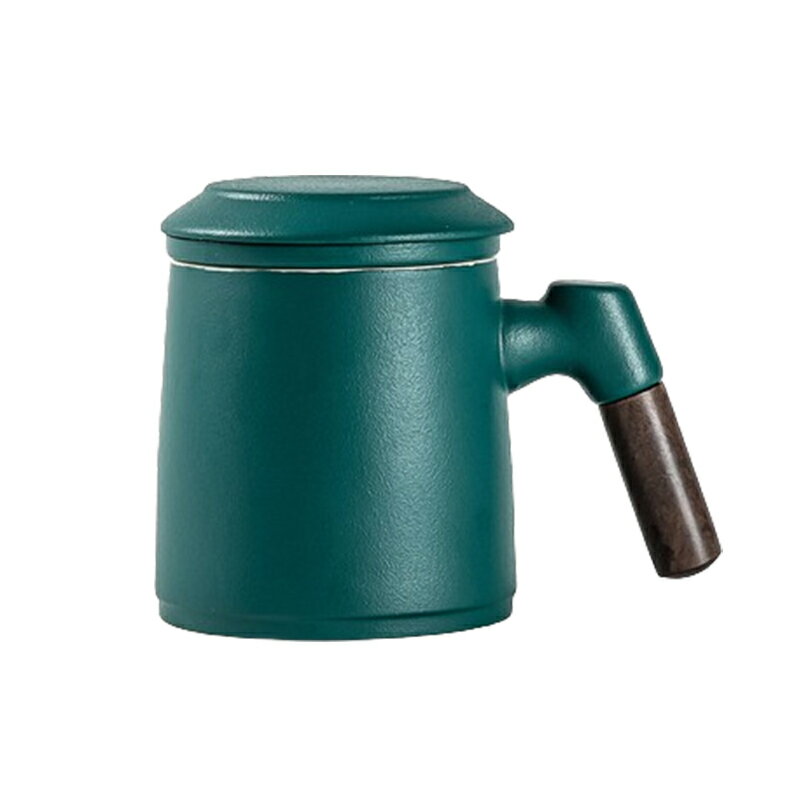 [現貨]茶杯 日式 400毫升 辦公室泡茶杯 陶瓷家用帶蓋過濾茶水分離杯 帶蓋過濾木把手 日式陶瓷含蓋過濾馬克杯 0
