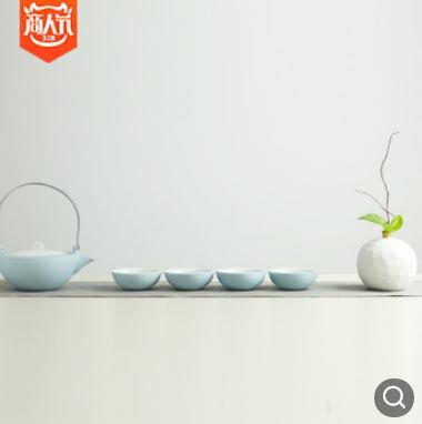 美琪 茶具套裝提梁壺整套功夫 簡約時尚可定制磨砂藍色新品陶瓷茶具組
