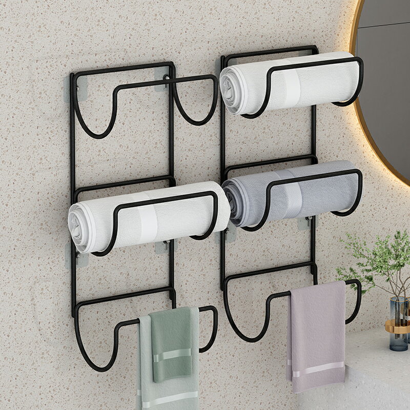 毛巾架掛鉤式衣架浴室衛生間晾衣架免打孔廁所浴巾架廚房毛巾桿 1