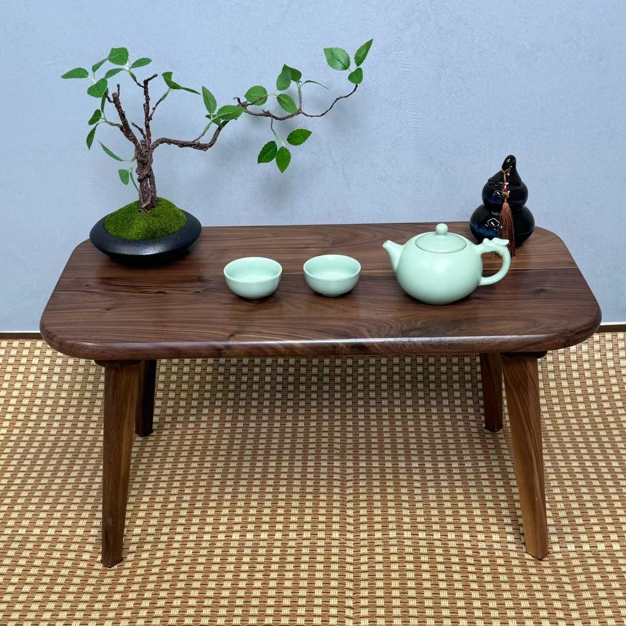 工廠直銷 免運 茶几 方桌 實木茶几 矮桌 榻榻米桌子 飄窗桌子 北美黑胡桃飄窗桌炕桌小桌子矮桌榻榻米床頭凳木腿飄窗桌實木特惠/開立發票 特價出 全館八折H1023