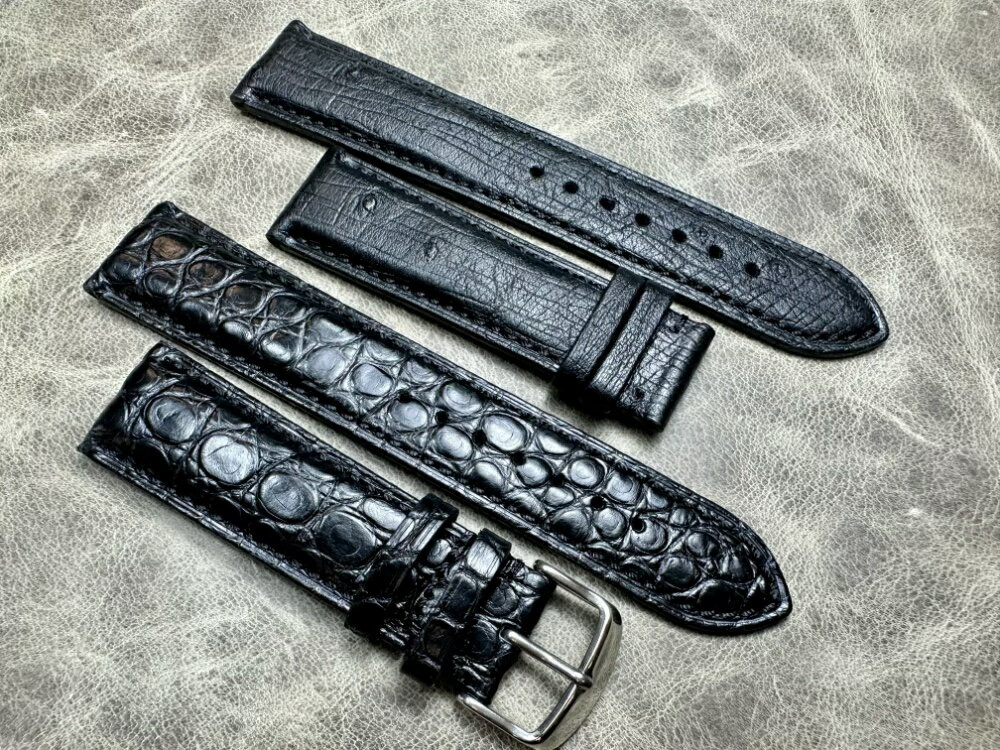 優樂悅~柔軟耐用舵手錶帶鴕鳥皮美洲鱷魚皮22*20mm毫米男式表帶