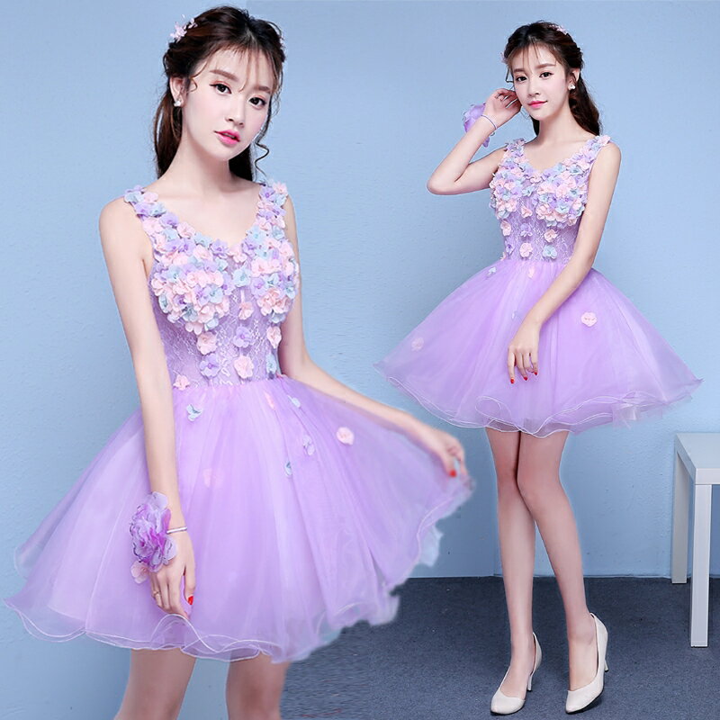 晚禮服新款春彩紗蓬蓬裙短款服洋裝小禮服主持人六一演出服女