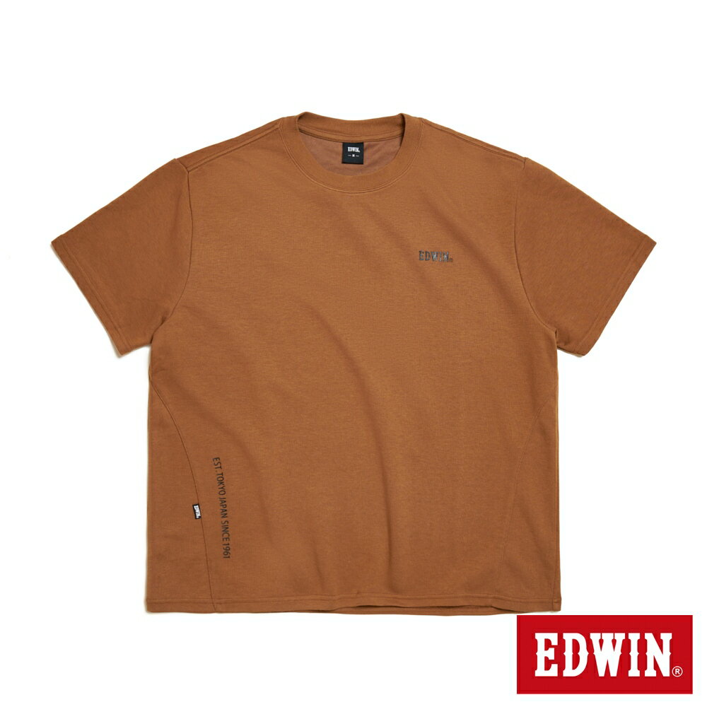 EDWIN 吸濕排汗剪接寬版短袖T恤-男款 咖啡色