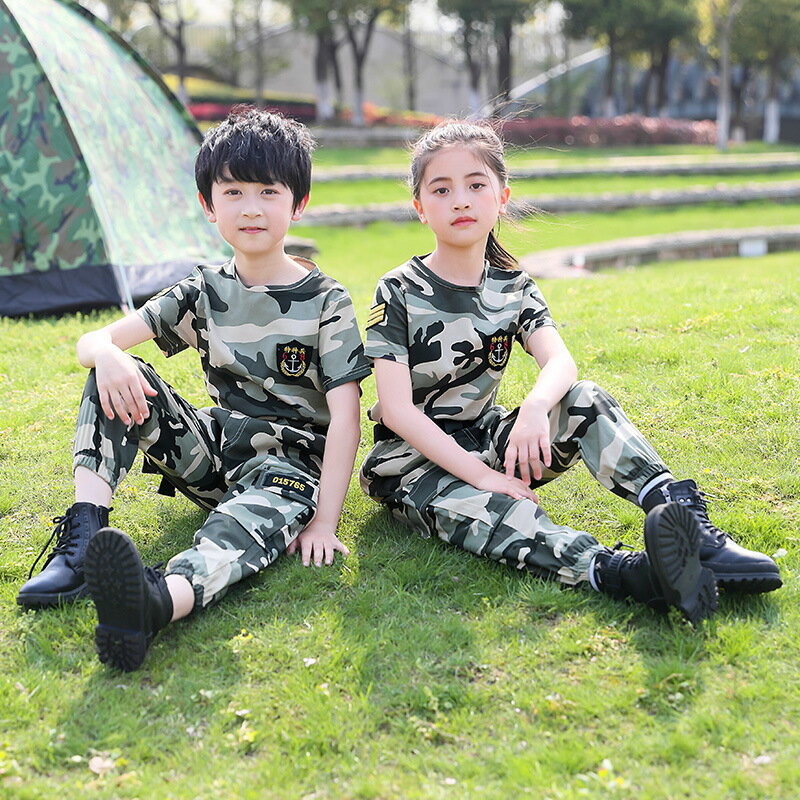 兒童迷彩服套裝男女童夏季服裝短袖特種兵迷彩服訓練軍訓軍裝戶外