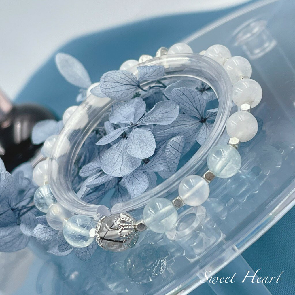 Sweet Heart 田芯開運精選💯天然水晶手鍊 S925銀飾 海藍寶 月光石 黑髮晶 女生手鍊 韓系手鍊 事業 人際 2