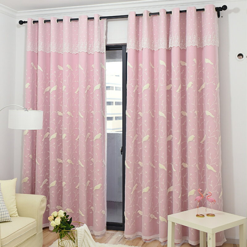 韓式窗簾遮光落地窗飄窗客廳臥室簡約現代清新繡花窗紗窗簾布成品