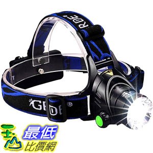 [8美國直購] LED頭燈 GRDE Zoomable 3 Modes Super Bright LED Headlamp with Rechargeable Batteries Car Charger