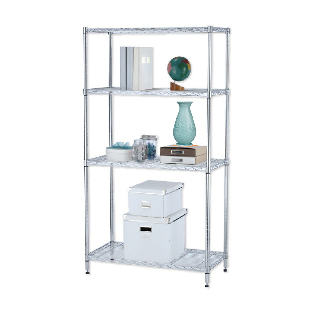 【簡易安裝】鐵架 輕型鎖管 四層架 90x46x160H 置物架 收納架 鐵力士架 書架 波浪架 鍍鉻層架 鞋架 架子 1