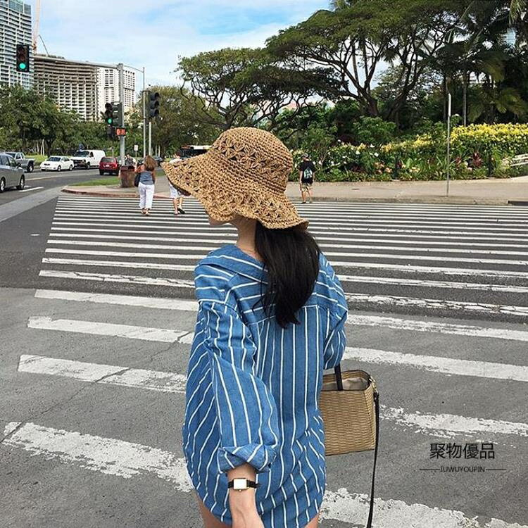 大頭圍漁夫帽女韓版百搭防曬遮陽草編太陽帽出遊度假草帽【聚物優品】