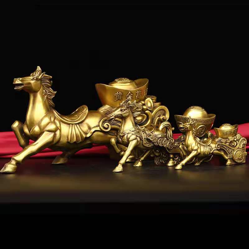 銅馬上有錢躍馬客廳家居擺純銅黃金萬兩馬拉元寶招財店鋪開業禮品