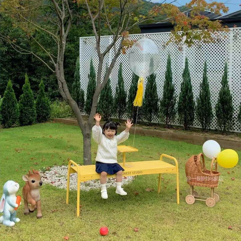 ins韓國戶外長凳公園長椅奶茶咖啡店健身房休息凳商場鐵藝座椅子