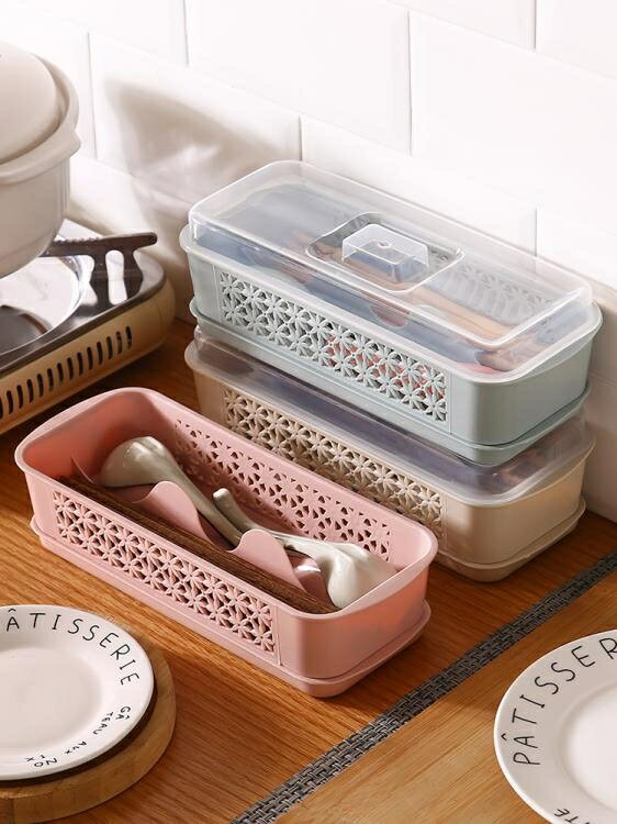 餐具收納盒 帶蓋防塵分格筷子盒餐具勺子收納盒家用廚房塑料瀝水筷子筒