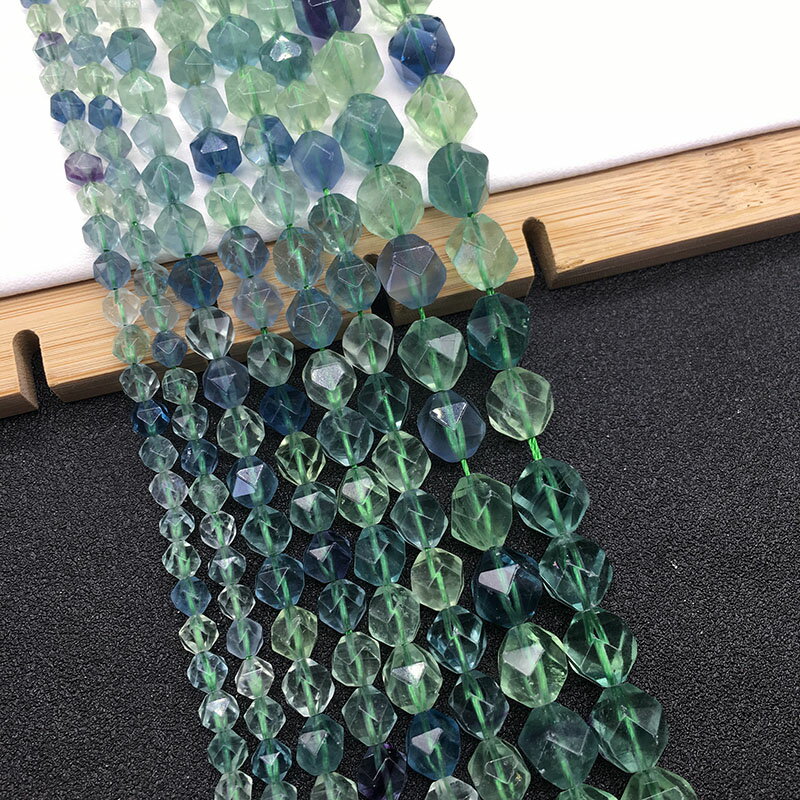 天然七彩綠螢石切面散珠萬能刻面DIY飾品配件廠家直銷DIY飾品配件