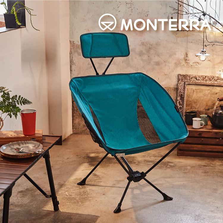 Monterra 輕量蝴蝶型折疊椅 Headrest Grande (頭靠式)｜藍綠 (韓國品牌 露營 摺疊椅 折疊)
