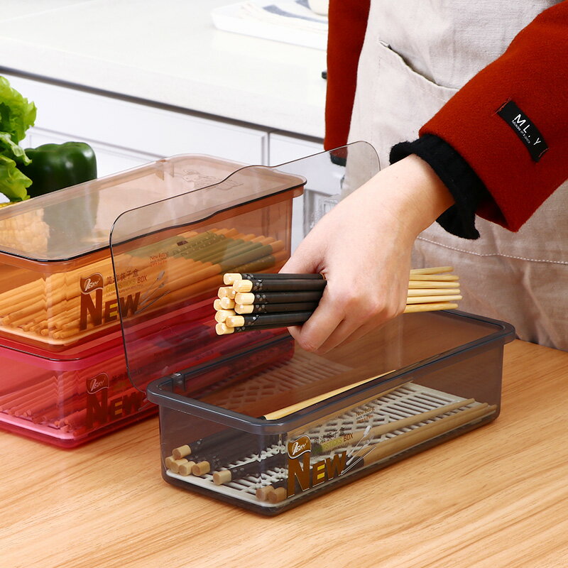 筷子盒廚房家用塑料筷子架帶蓋防塵瀝水勺子盒便捷收納盒【不二雜貨】
