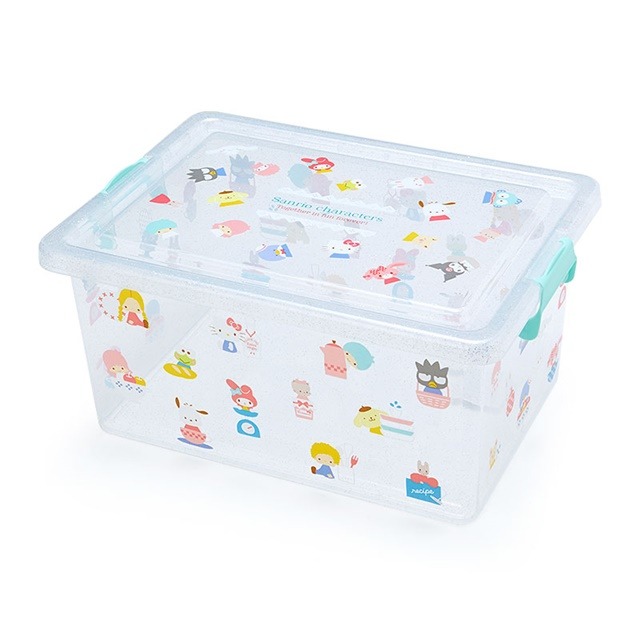 【震撼精品百貨】Hello Kitty 凱蒂貓~日本三麗鷗SANRIO MX大集合透明拿蓋收納箱 L 亮粉(透明滿版)*24123