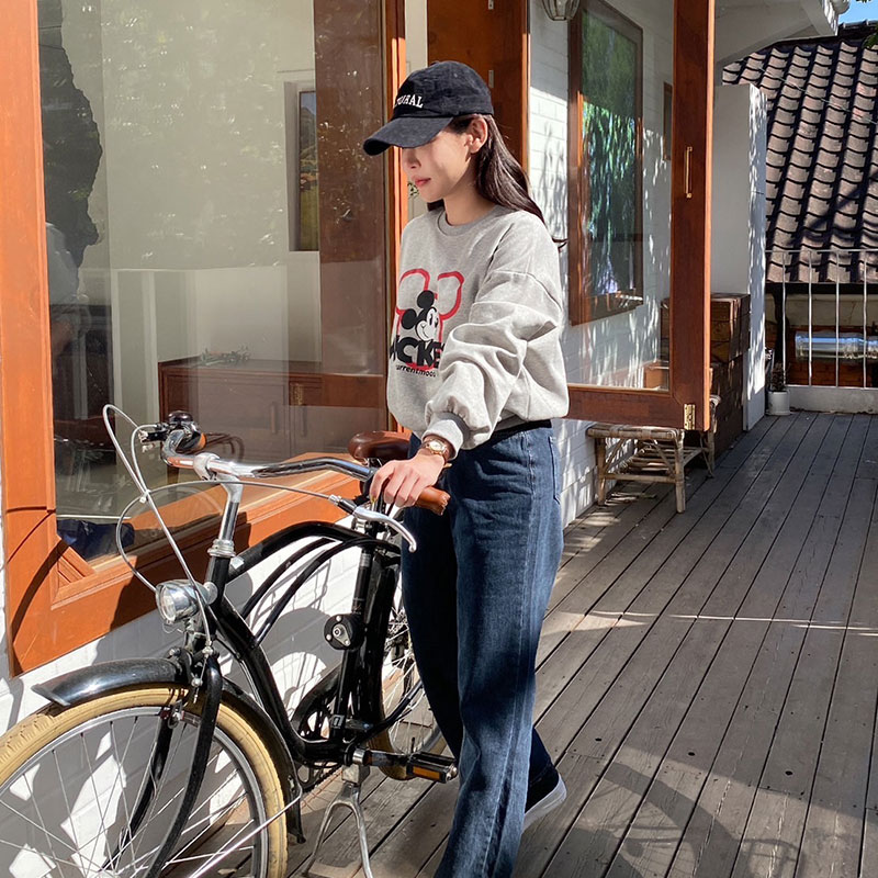 ANNAS 正韓米奇刷毛衛衣 長袖加絨大學T 寬鬆慵懶卡通圖案 韓國米奇上衣 2