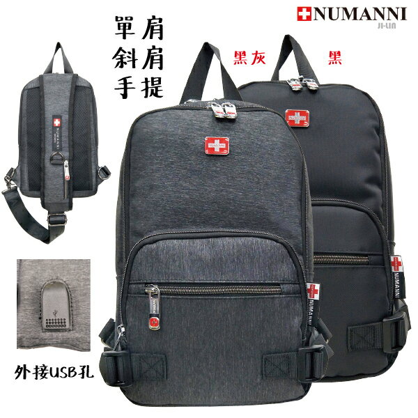 78-8018A【NUMANNI 奴曼尼】煉造出時尚機能USB充電豎式斜跨酷包 (二色)