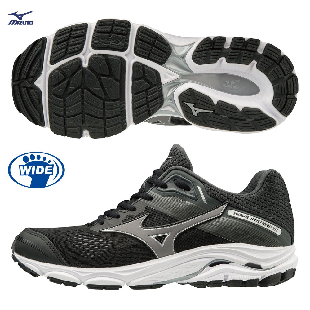 MIZUNO WAVE INSPIRE 15 女鞋 慢跑 避震 緩衝 低足弓 透氣 黑灰【運動世界】J1GD194651