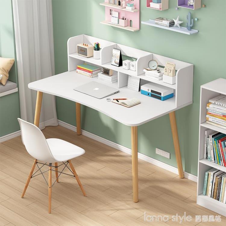 電腦桌家用簡易書桌書架組合簡約臥室學生學習桌租房辦公寫字桌子【摩可美家】