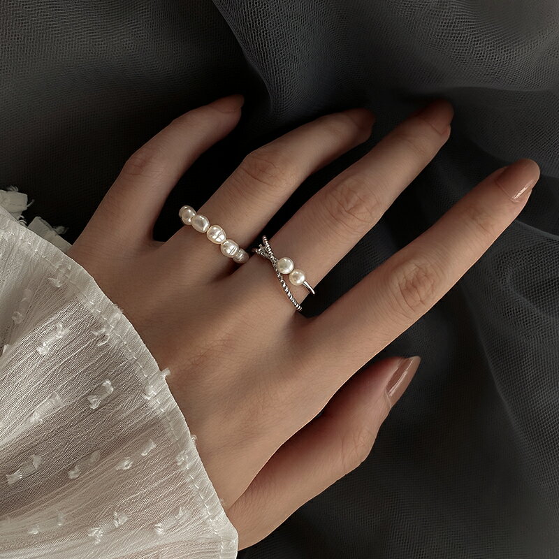 925純銀珍珠戒指女網紅ins冷淡風時尚小眾設計輕奢高級感個性指環