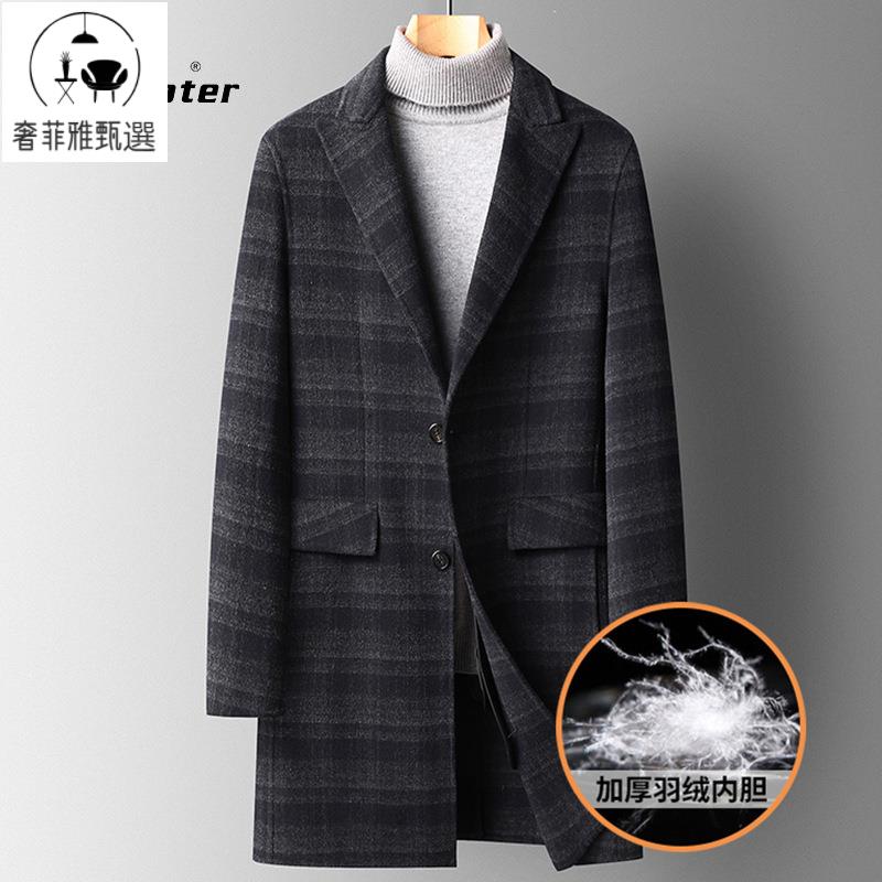快速出貨/秋冬脫卸羽絨內膽雙面呢大衣男士格子羊絨妮子外套中長款羊毛大衣