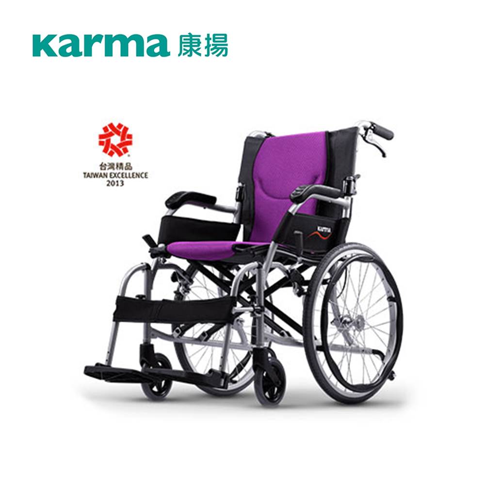 【輪椅B款】康揚 KM-2512 旅弧2代輪椅 超輕量珍珠銀骨 18吋座寬 紫色座墊 (單台)_居家照護【杏一】