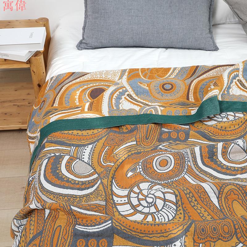 民族風毛巾被色織純棉紗布全棉毛巾毯單人雙人沙蓋毯午睡夏季高級提花毯子