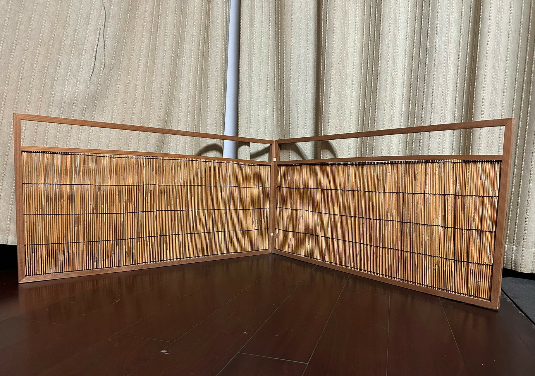 日本中古迴流實木框架蘆葦屏風圍爐屏風桌面屏風侘寂風兩曲屏風
