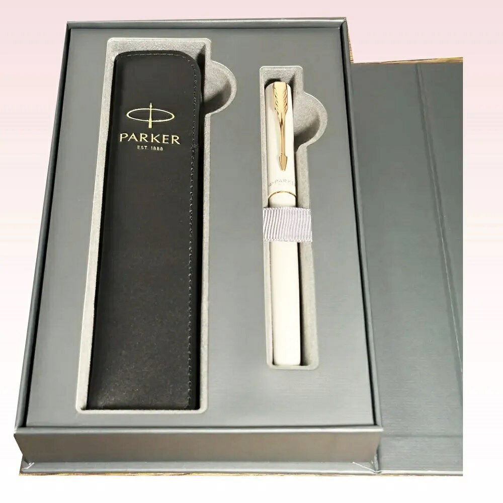 PARKER 派克 威雅XL月光白鋼珠筆 真皮筆套禮盒 可刻字