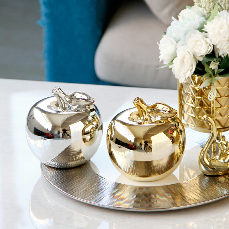 陶瓷蘋果擺件鍍金色簡約擺飾品輕奢北歐風格時尚家居桌面裝飾品