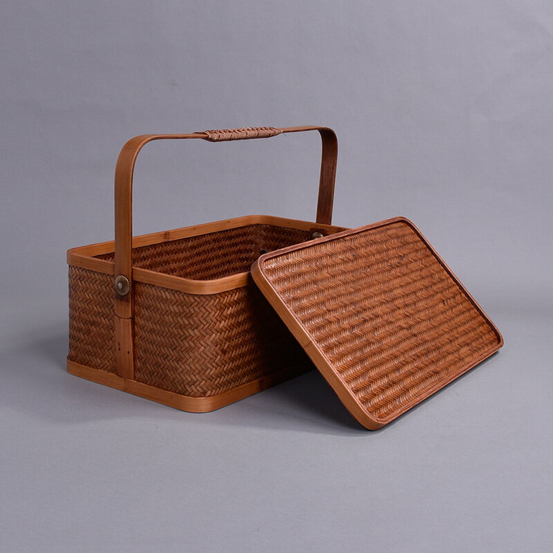 日式和風茶具收納盒 復古提籃食盒 竹編茗人品茶配件竹風茶道零配