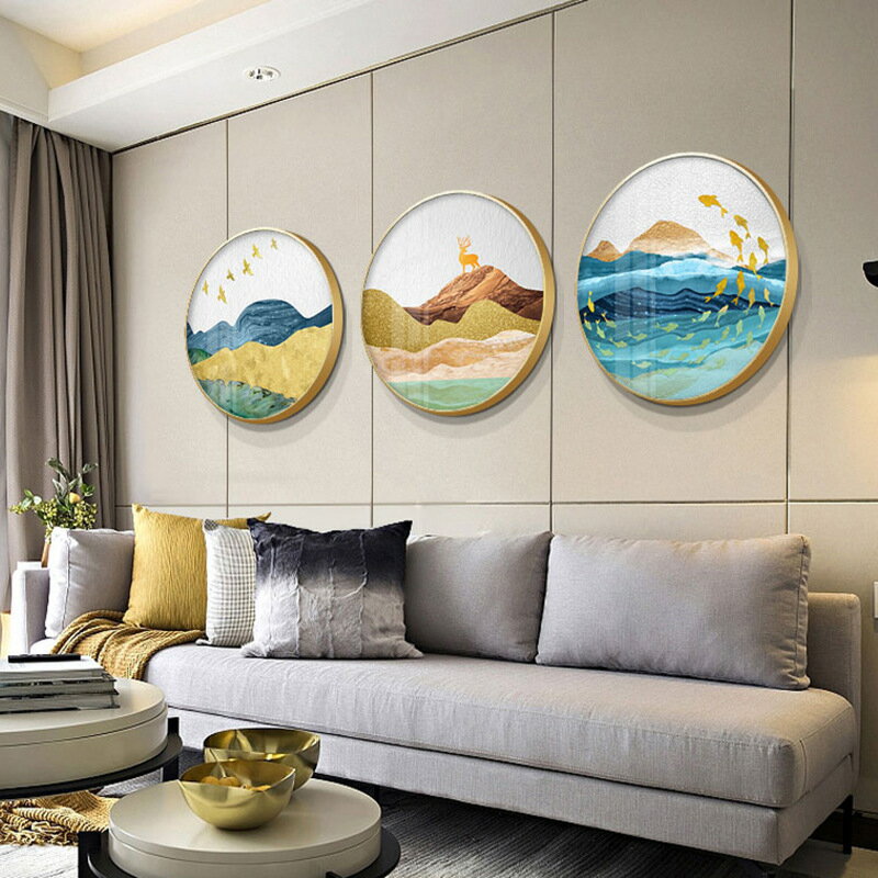 客廳沙發背景墻畫創意圓形裝飾畫新中式墻畫客廳掛畫大氣輕奢壁畫