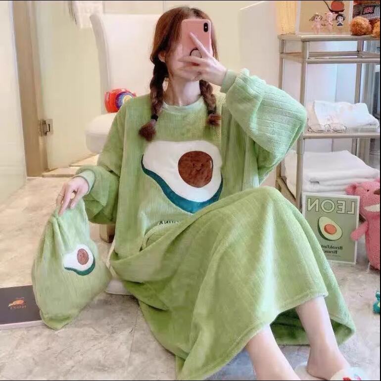 加厚秋冬季法蘭絨睡衣胖mm大碼睡衣女仙女ins可愛卡通睡裙【步行者戶外生活館】