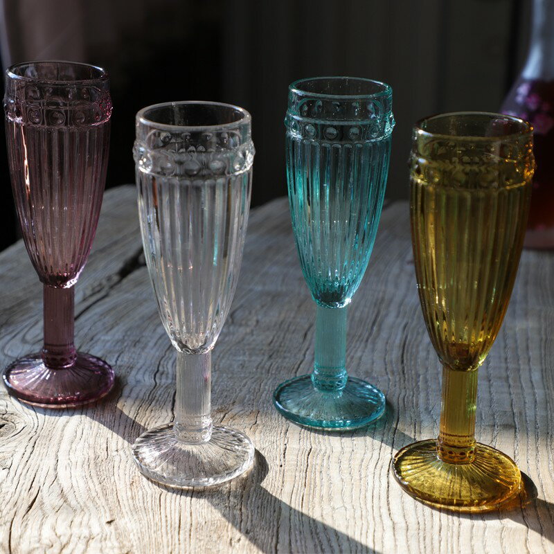 條紋玻璃杯 ins復古彩色家用水杯紅酒杯套裝果汁杯高腳杯婚禮杯