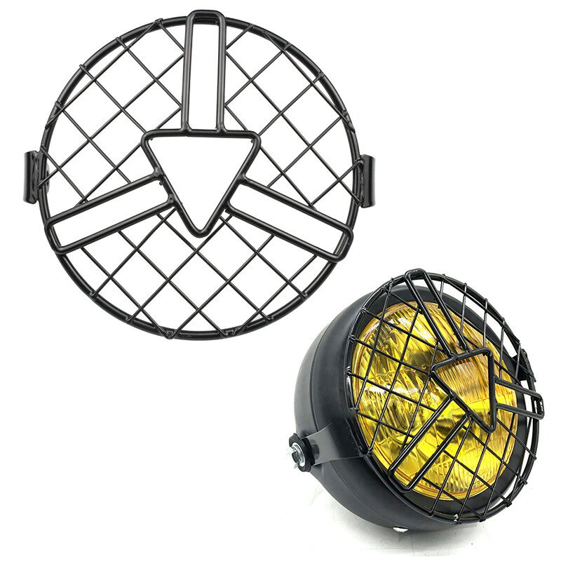 哈雷摩托車機車電動車CG GN125 LED前大燈頭燈罩箭頭網狀格柵保護罩