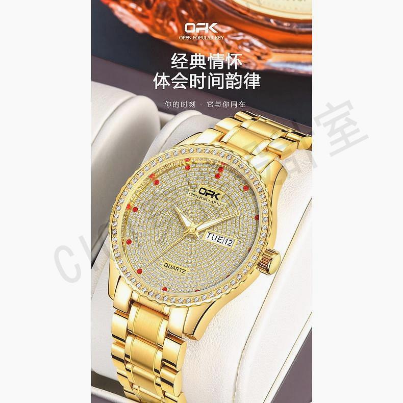 鑲鑽雙日曆石英錶 防水手錶 時尚商務男士手錶 潮流休閒男錶【亞德機械五金家居】 8