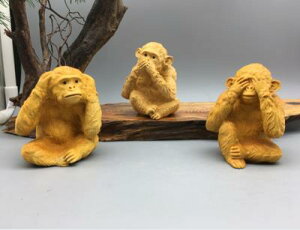 小葉黃楊木雕刻家居動物小擺件手工藝禮品手把件玩 三不猴1入