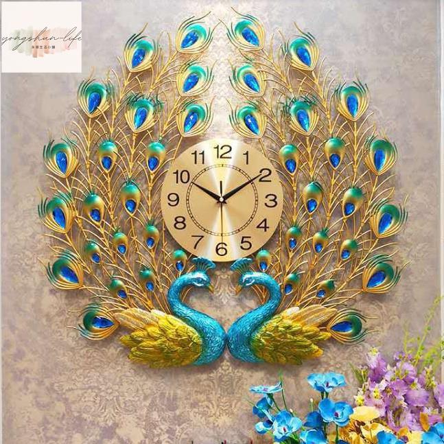 客廳時鐘 壁鐘 靜音鐘錶 中式 時尚現代 孔雀掛鐘 壁鐘 牆面裝飾 居家 藝術鐘錶 輕奢 時尚 鐵藝