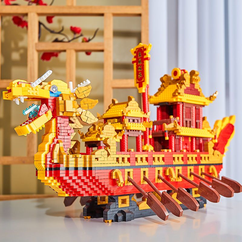 拼圖 拼裝模型 擺件 相容樂高新年禮物成年高難度男孩中國風建築帆船模型擺件積木玩具