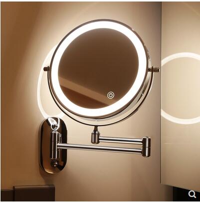 衛生間鏡子摺疊免打孔酒店浴室化妝鏡壁掛伸縮雙面led帶燈美容鏡 全館免運
