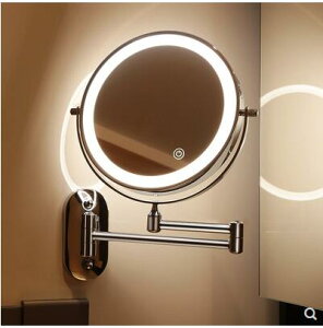 衛生間鏡子摺疊免打孔酒店浴室化妝鏡壁掛伸縮雙面led帶燈美容鏡