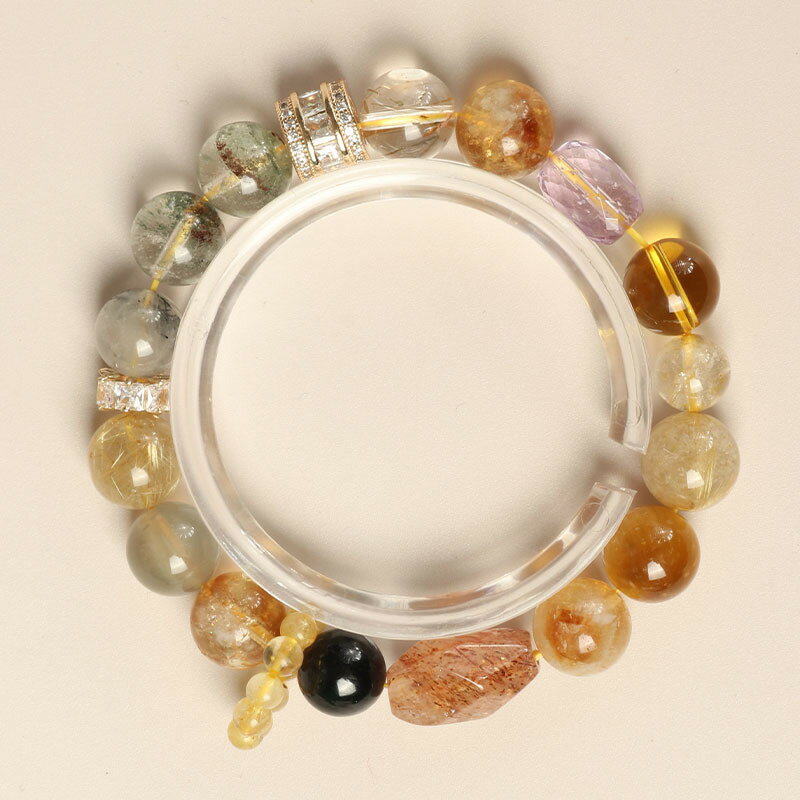 現貨+預購 水晶手鍊手繩女手珠平安擋煞防小人轉運淨化招財開運-多寶10mm黃水晶綠幽靈74kj16【獨家進口】【米蘭精品】